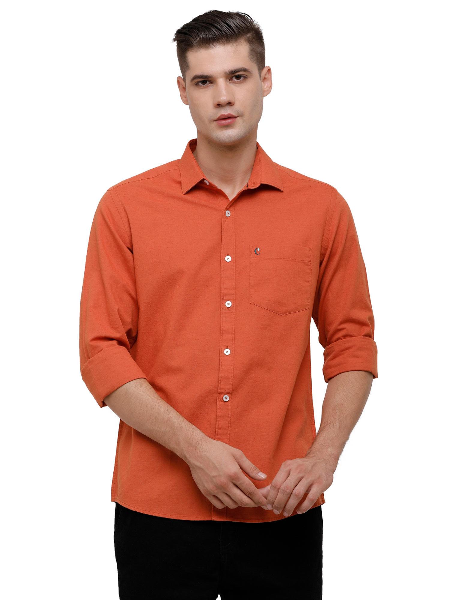 men's cotton linen red solid slim fit full sleeve casual shirt