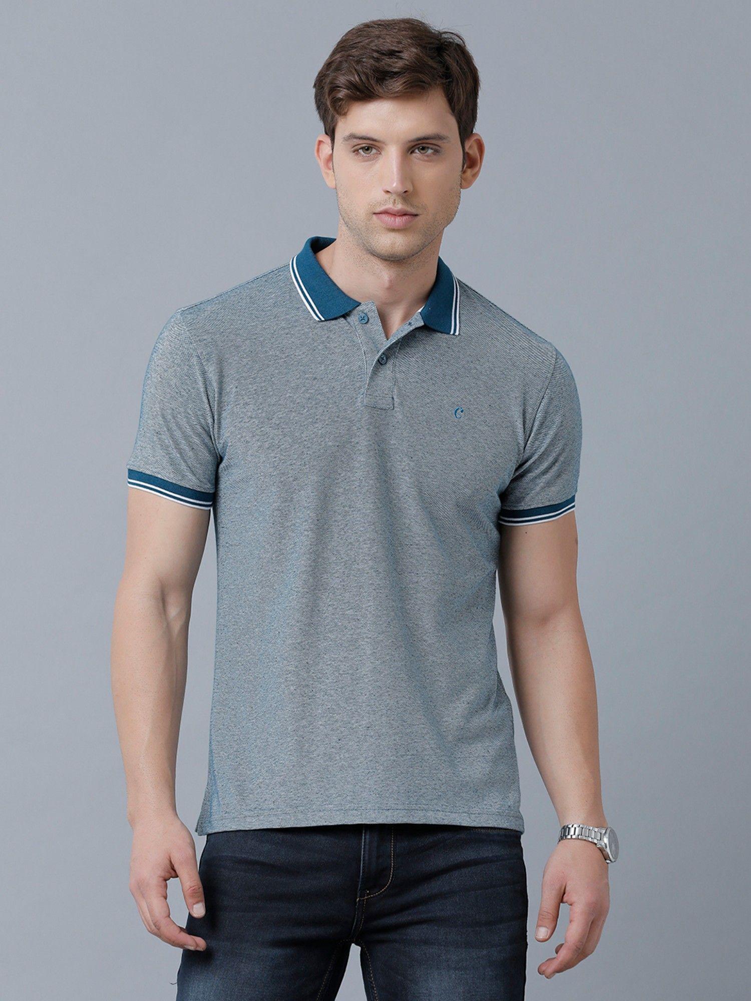 men's cotton linen turquoise blue solid t-shirt