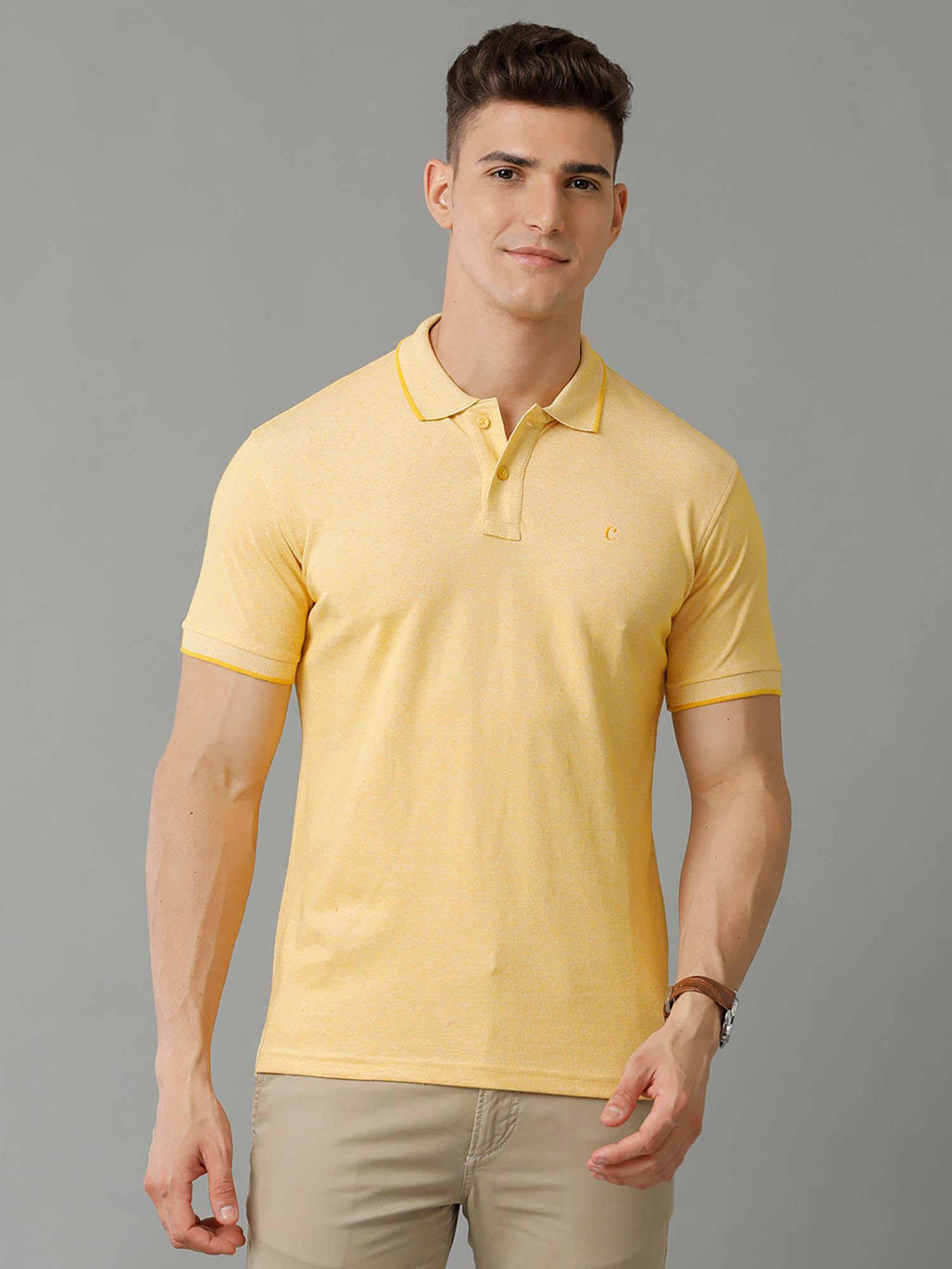 men's cotton linen yellow solid t-shirt