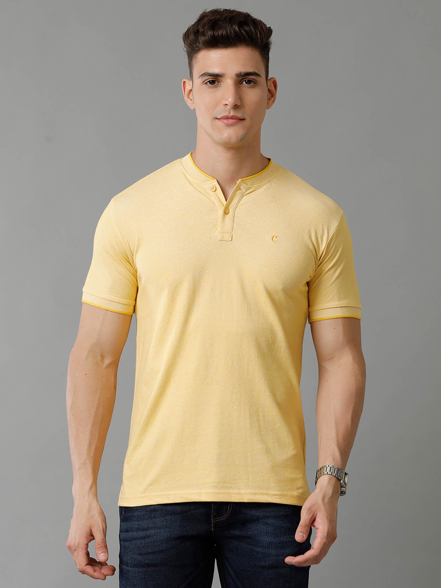 men's cotton linen yellow solid t-shirt
