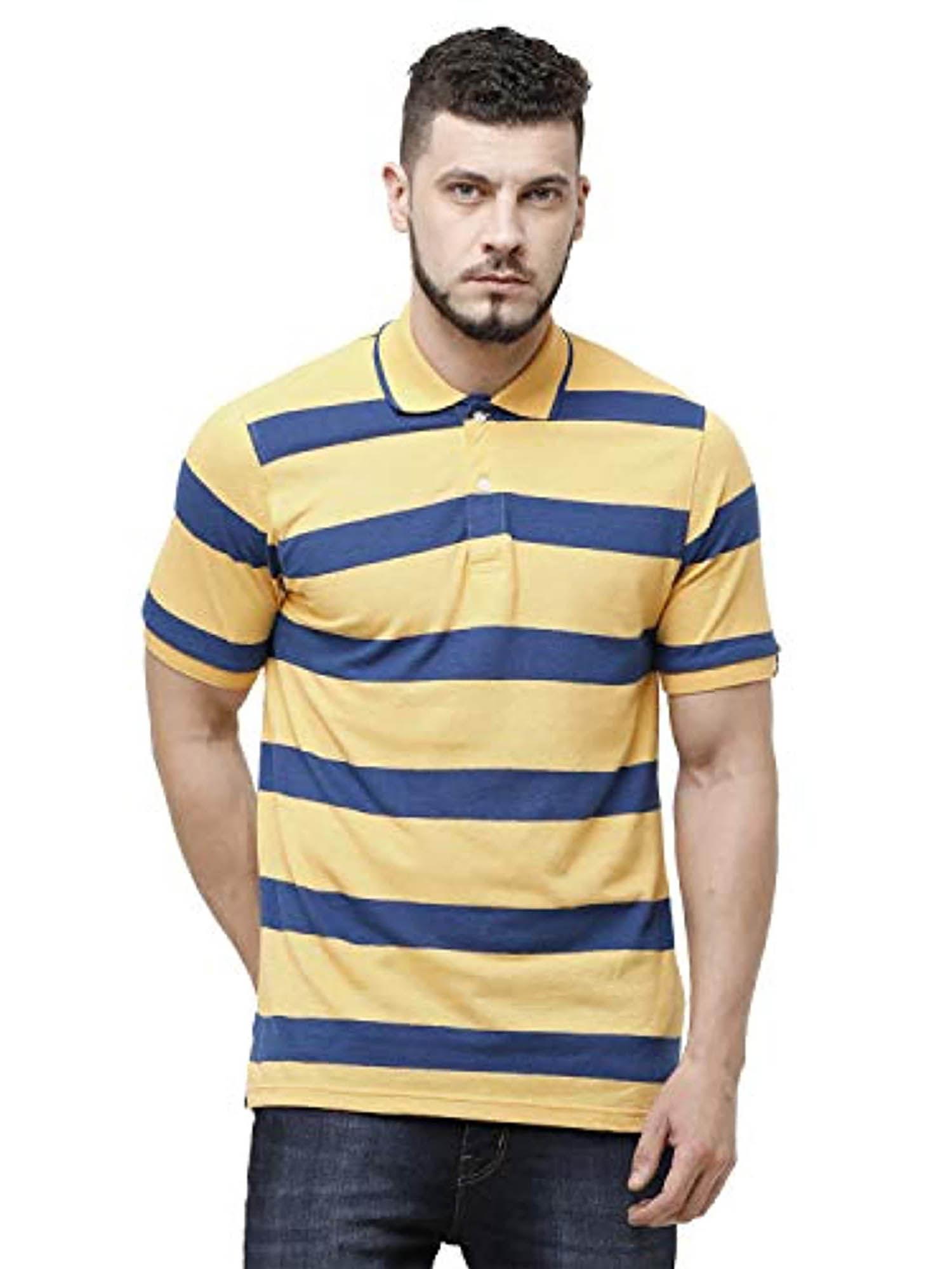 men's cotton linen yellow striped t-shirt