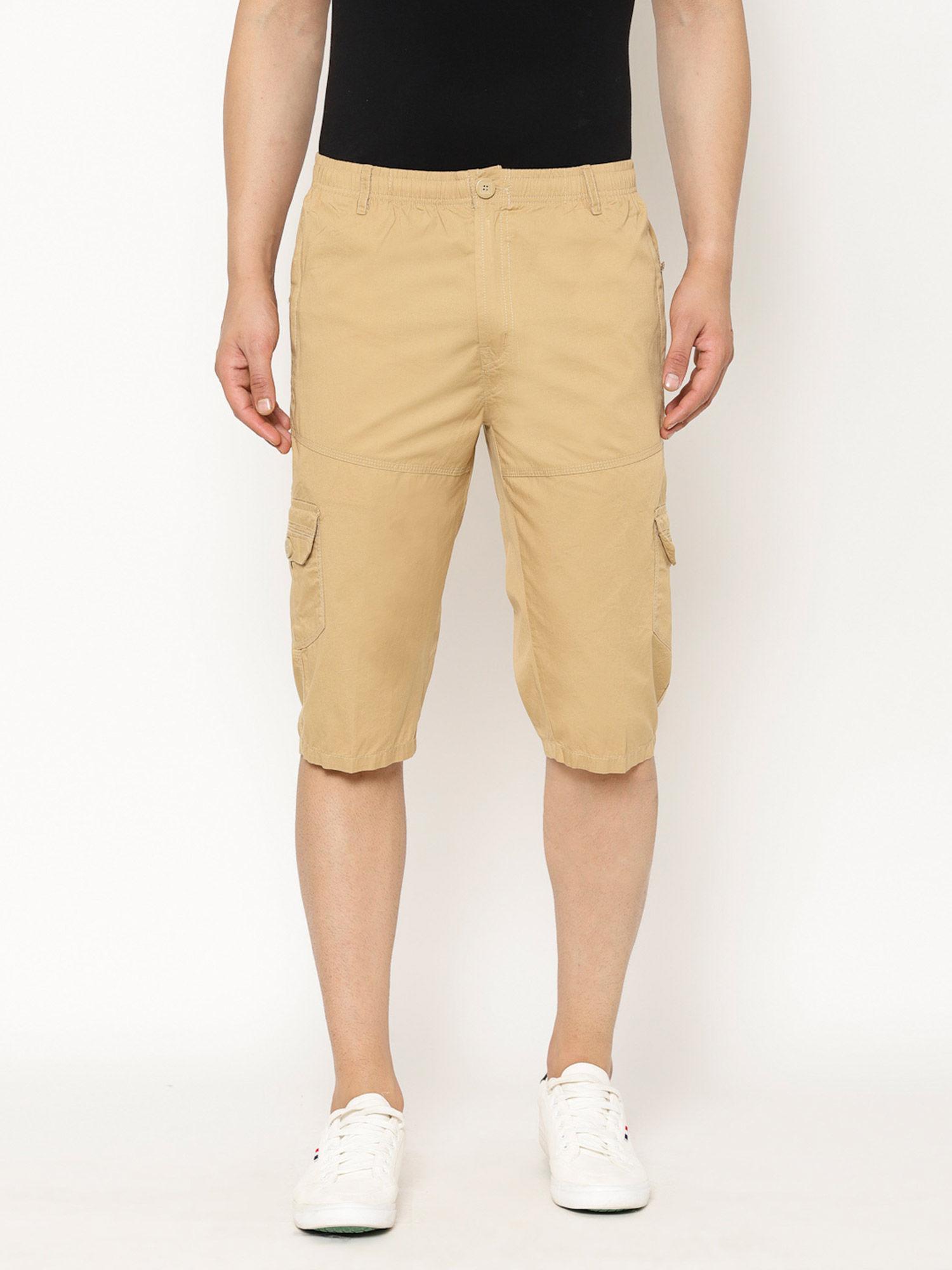 men's cotton mustard solid slim-fit shorts
