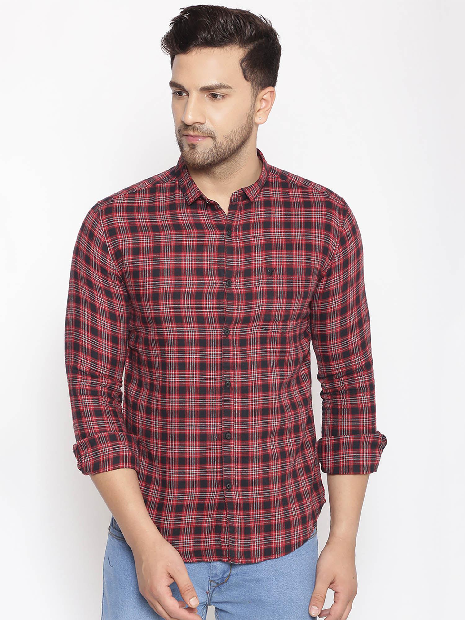 men's cotton red printed slim fit shirt