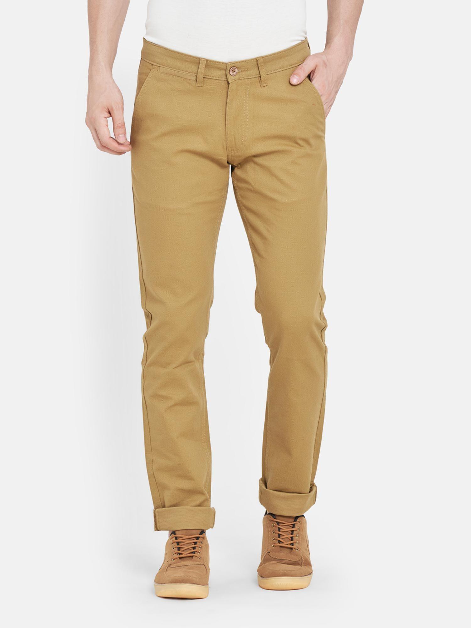 men's cotton slim fit khaki trousers