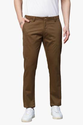 men's cotton stretch caribbean slim fit print trousers - brown
