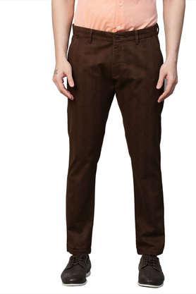 men's cotton stretch caribbean slim fit print trousers - brown