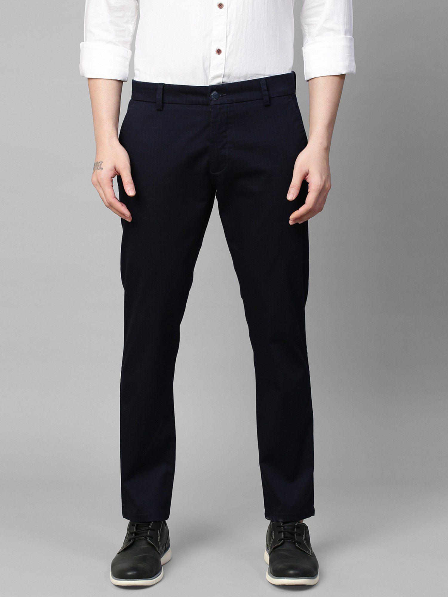 men's cotton stretch caribbean slim fit self design navy trousers