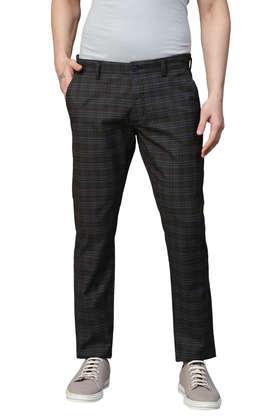 men's cotton stretch caribbean slim fit self design trousers - black