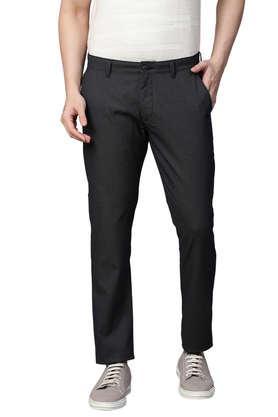 men's cotton stretch caribbean slim fit self design trousers - navy