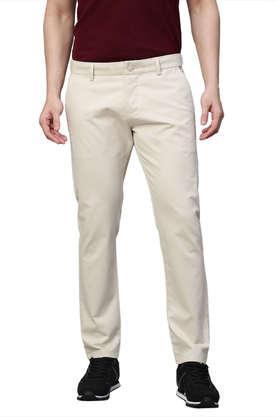 men's cotton stretch caribbean slim fit solid trousers - cream