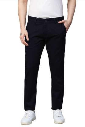 men's cotton stretch caribbean slim fit solid trousers - navy