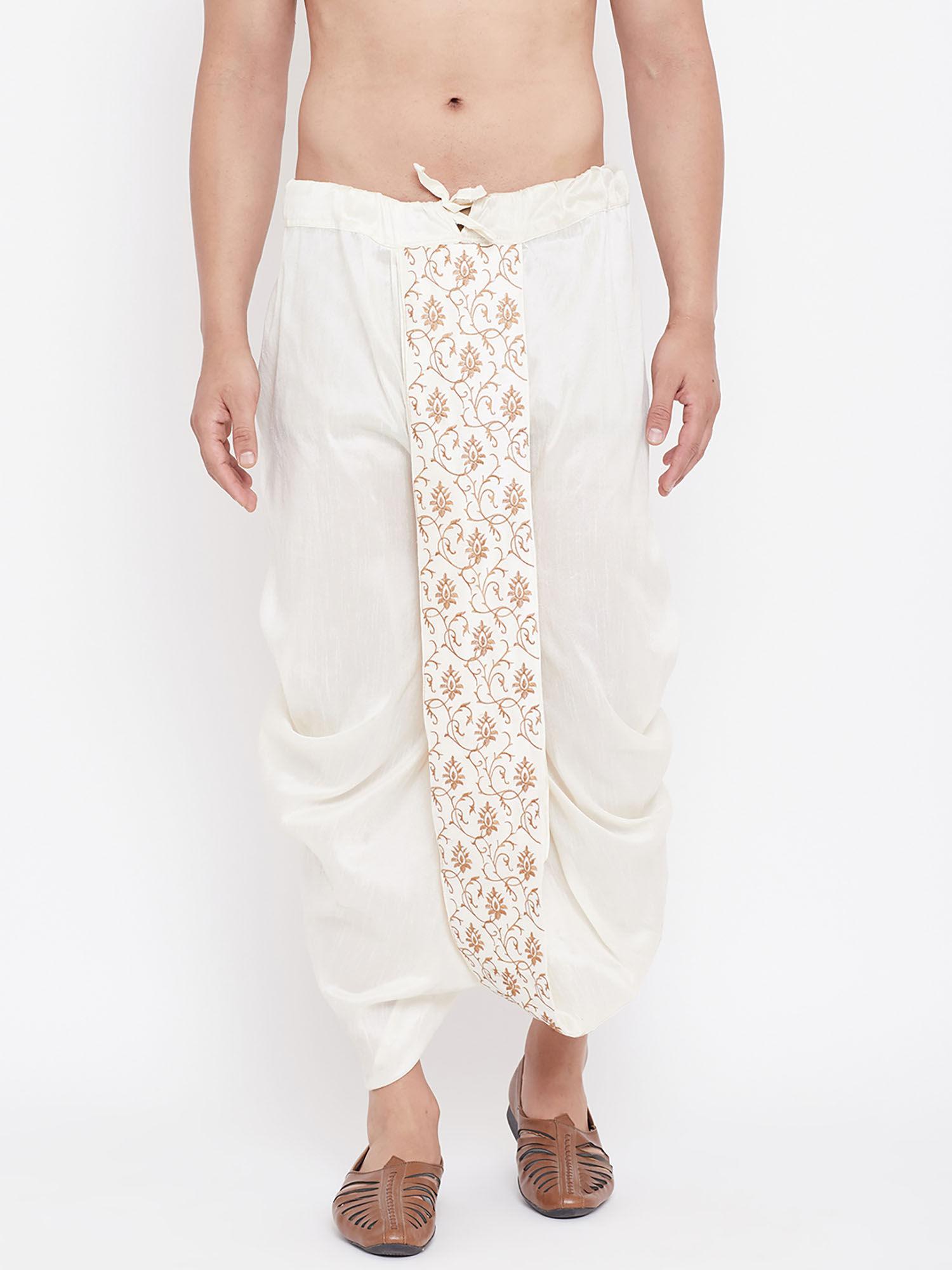 men's cream silk blend embroidered dhoti