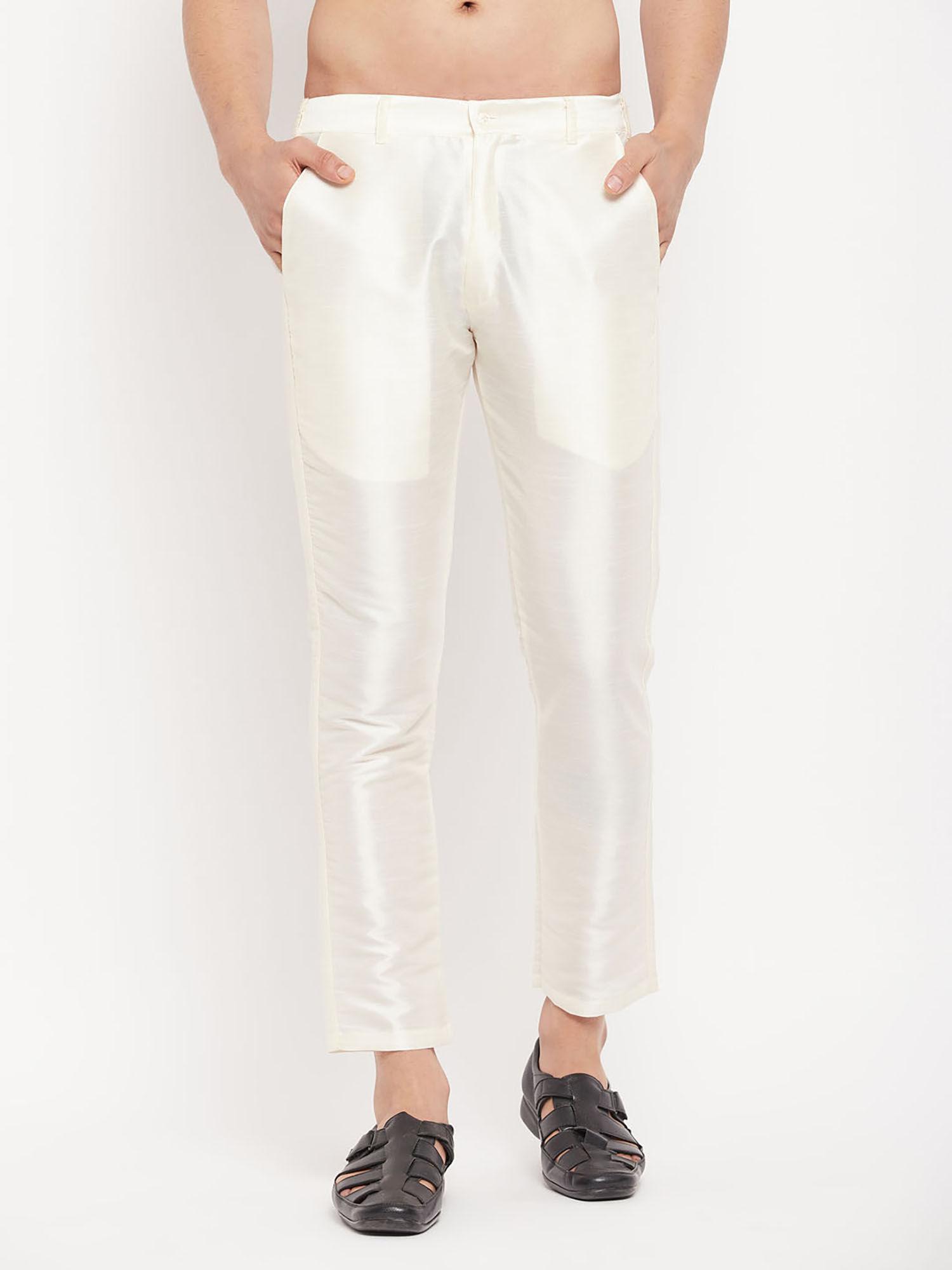 men's cream silk blend pant style churidar