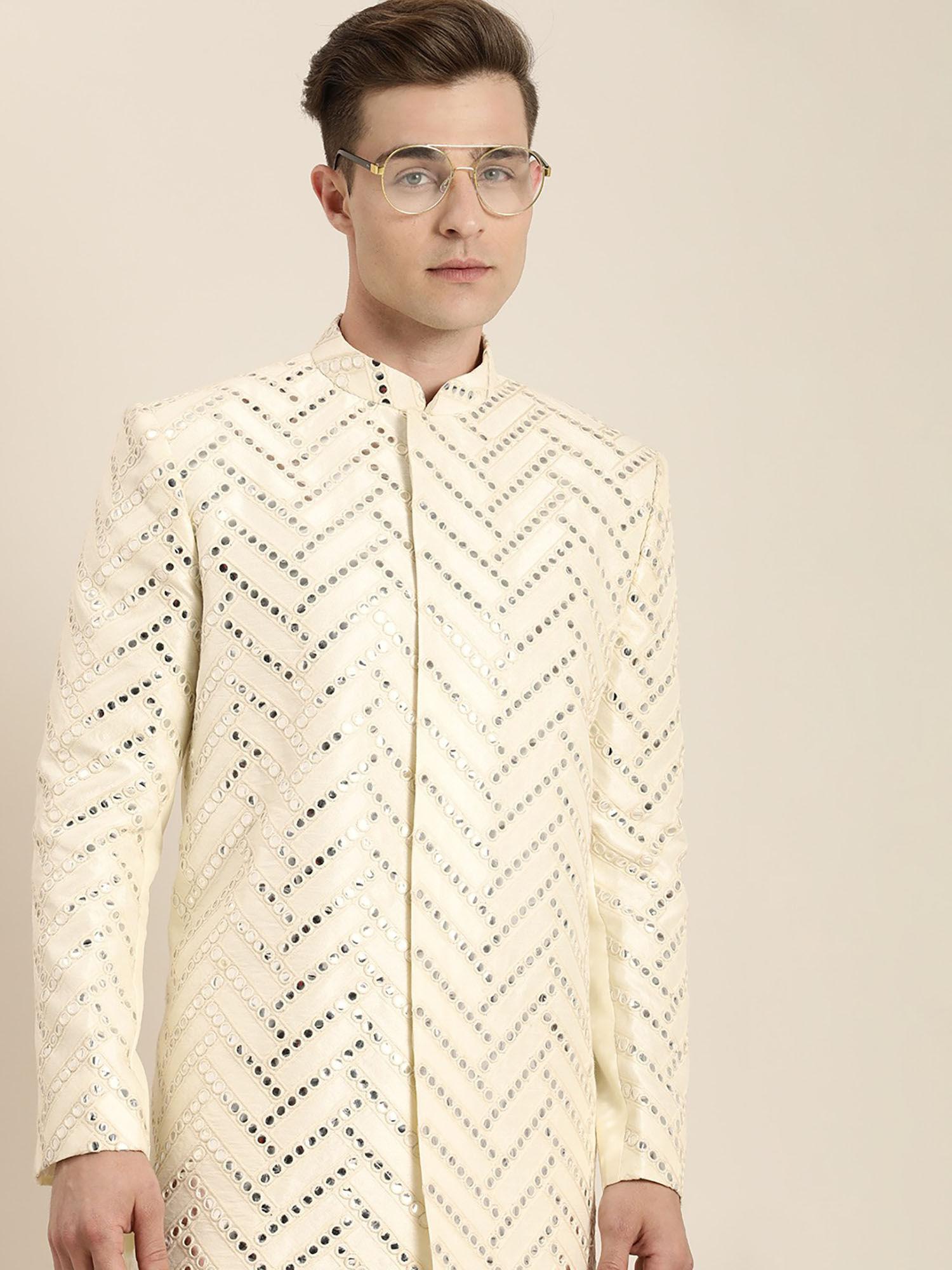 men's cream silk blend sherwani