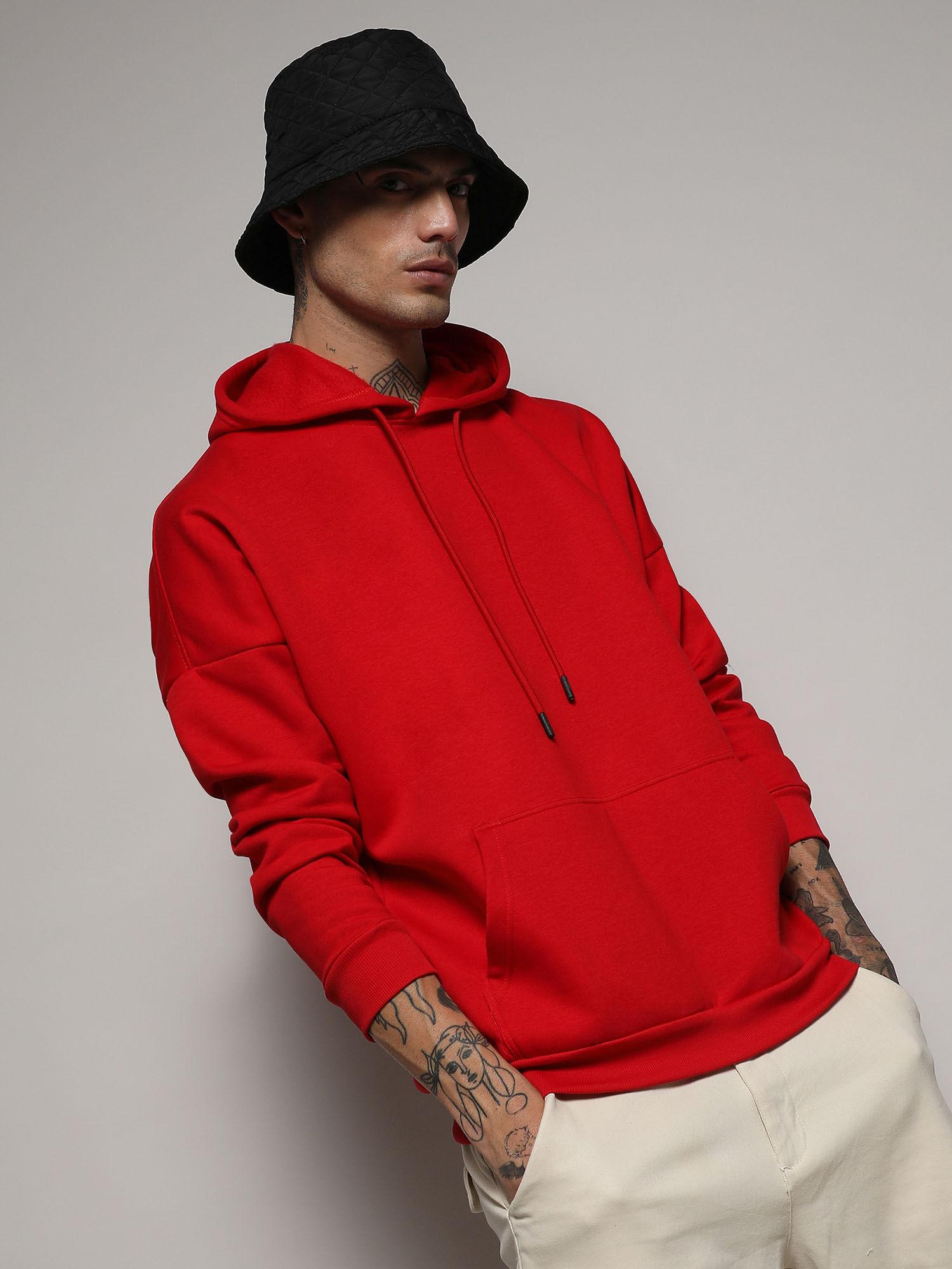 men's crimson red oversized basic hoodie with kangaroo pocket