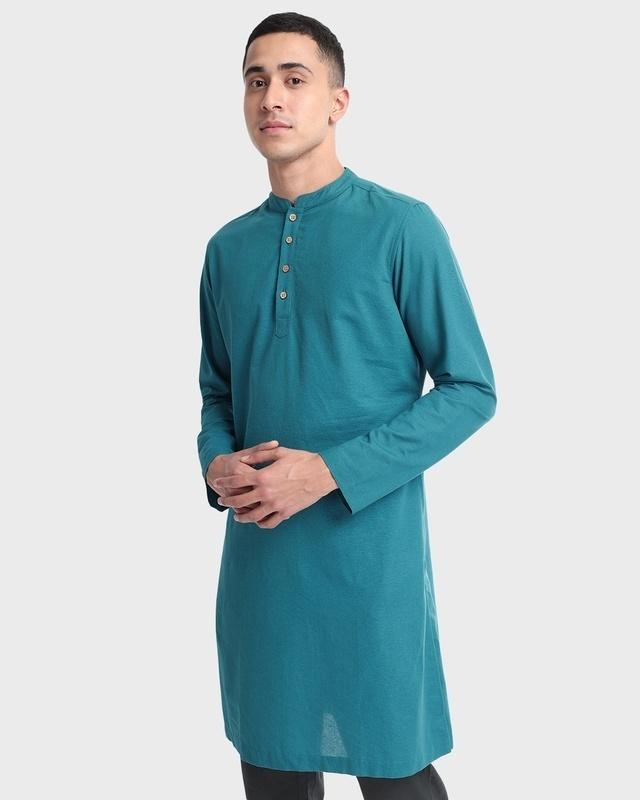 men's crystal teal relaxed fit long kurta