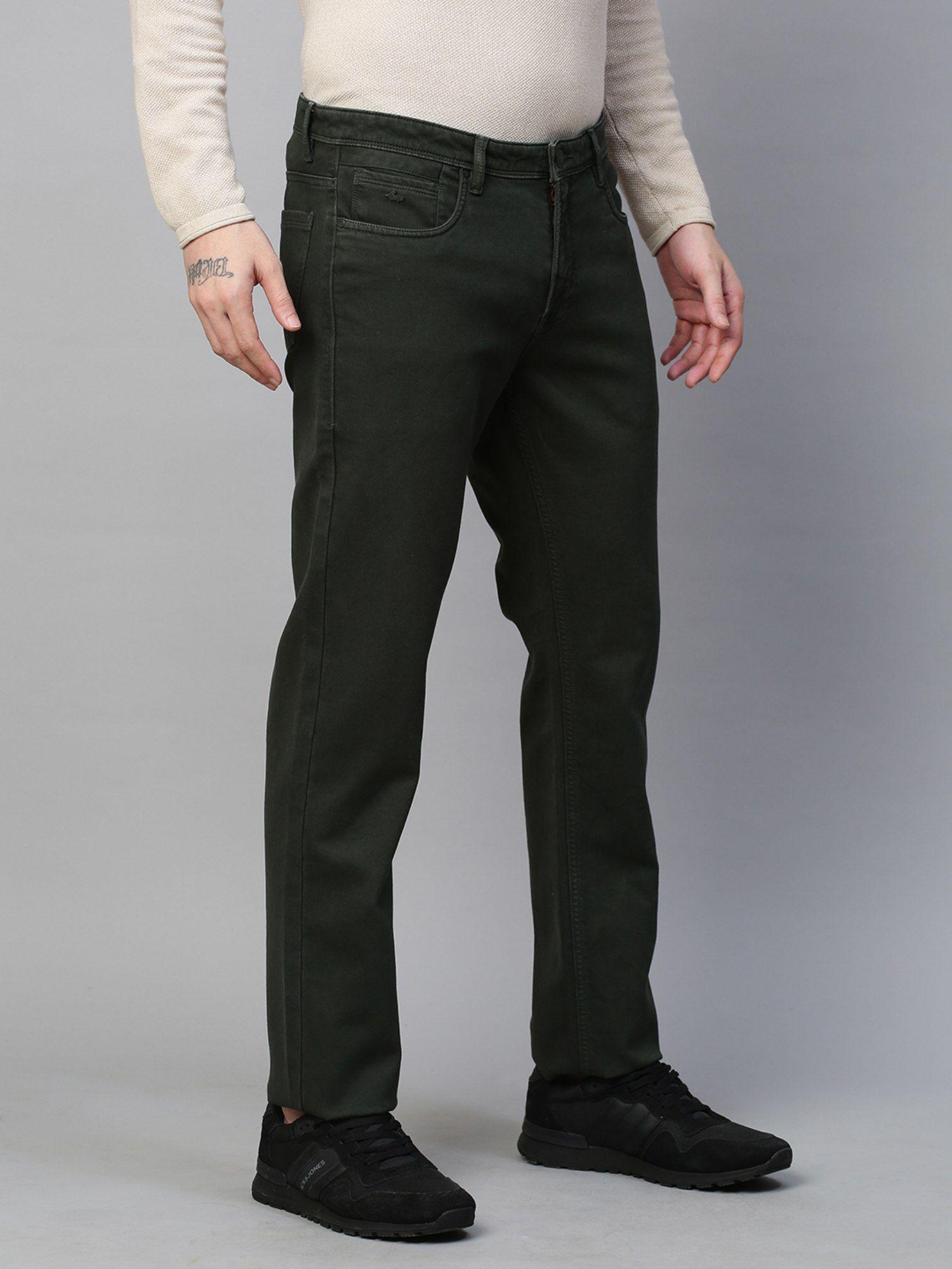 men's dark green cotton stretch rico slim fit solid casual chinos