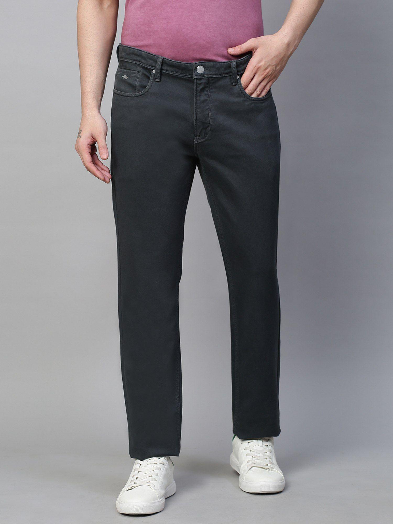 men's dark grey cotton stretch rico slim fit solid casual chinos