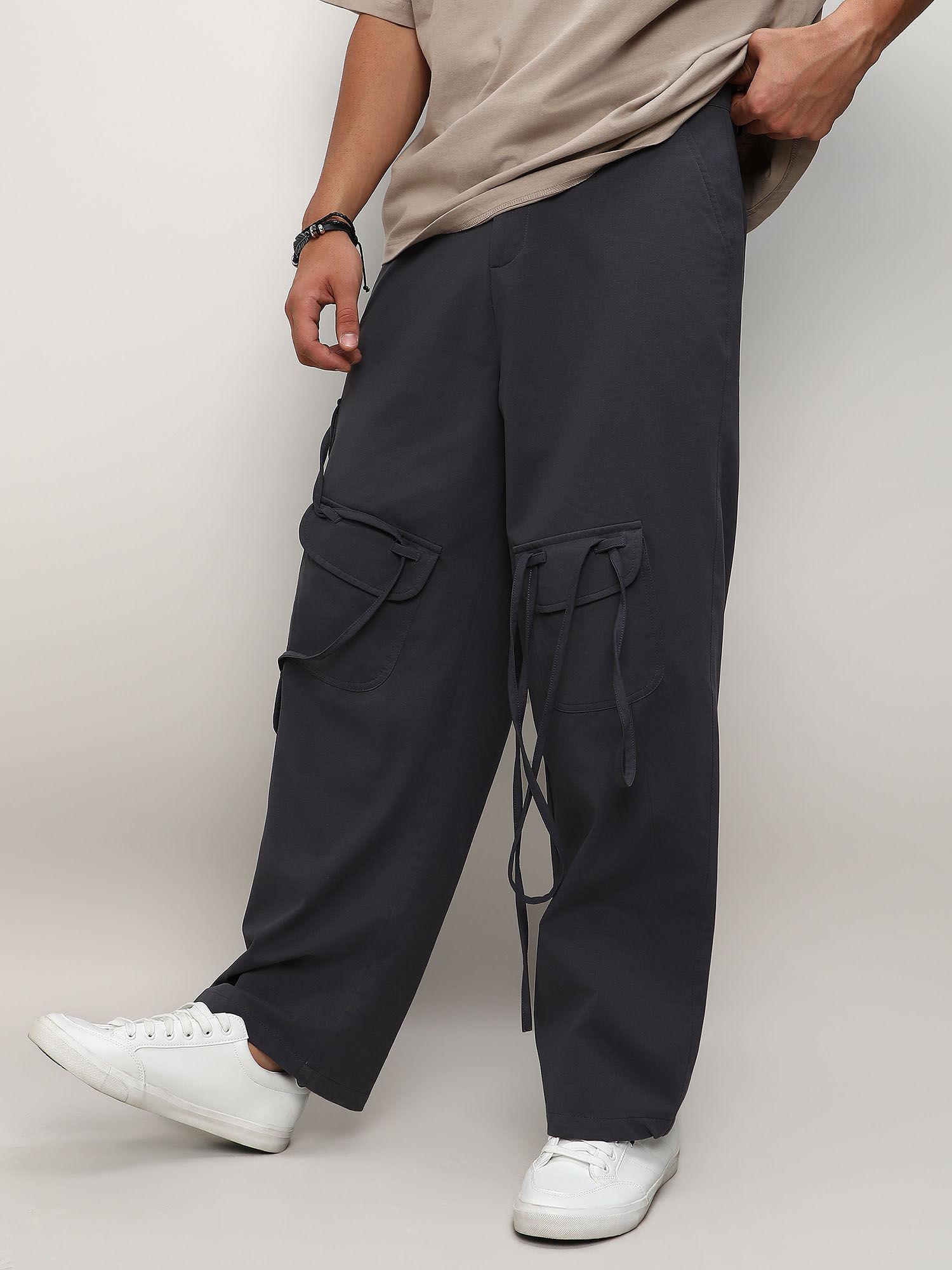 men's dark grey solid cargo trousers