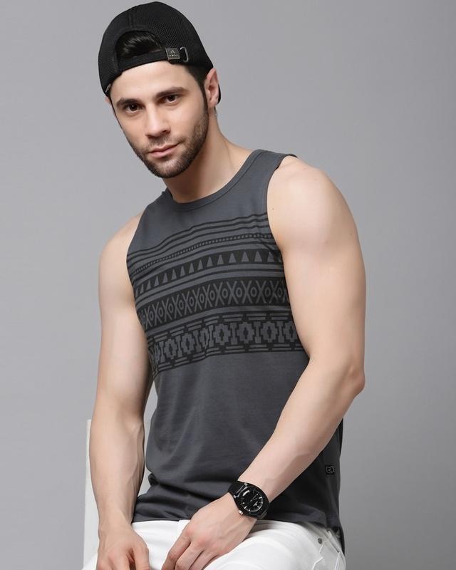 men's dark grey striped slim fit vest