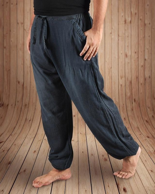 men's dark grey washed free size harem pants