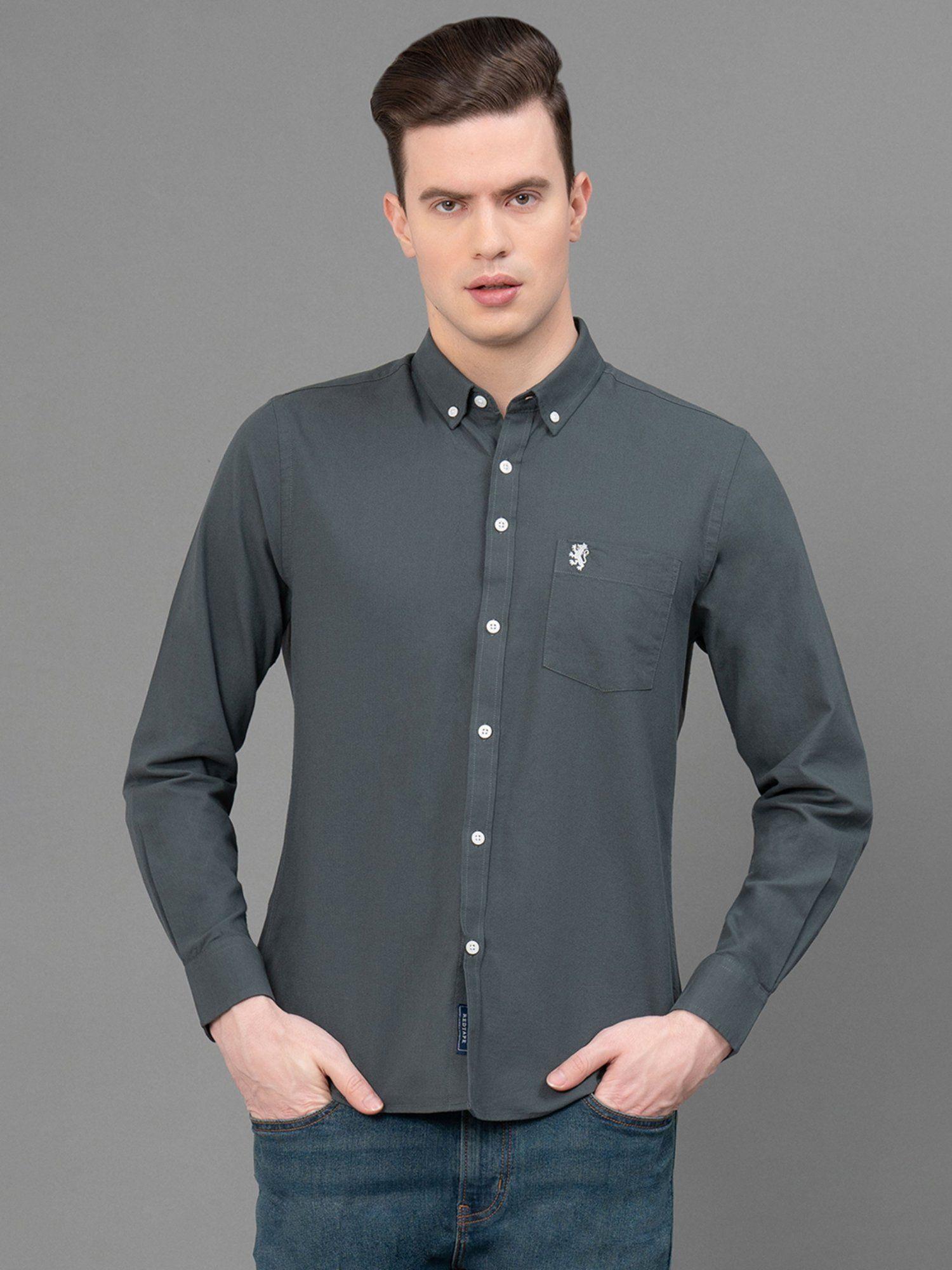 men's dark sage solid pure cotton oxford shirt