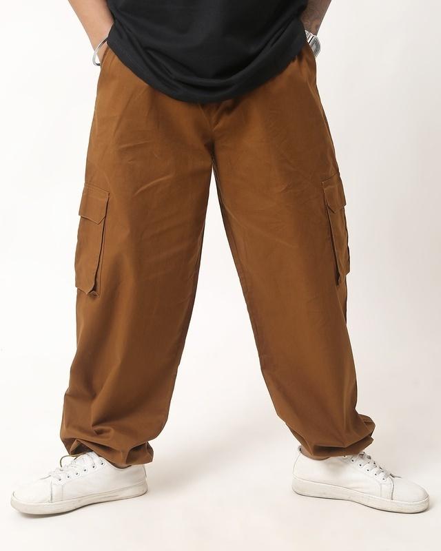 men's earth brown loose comfort fit cargo parachute pants