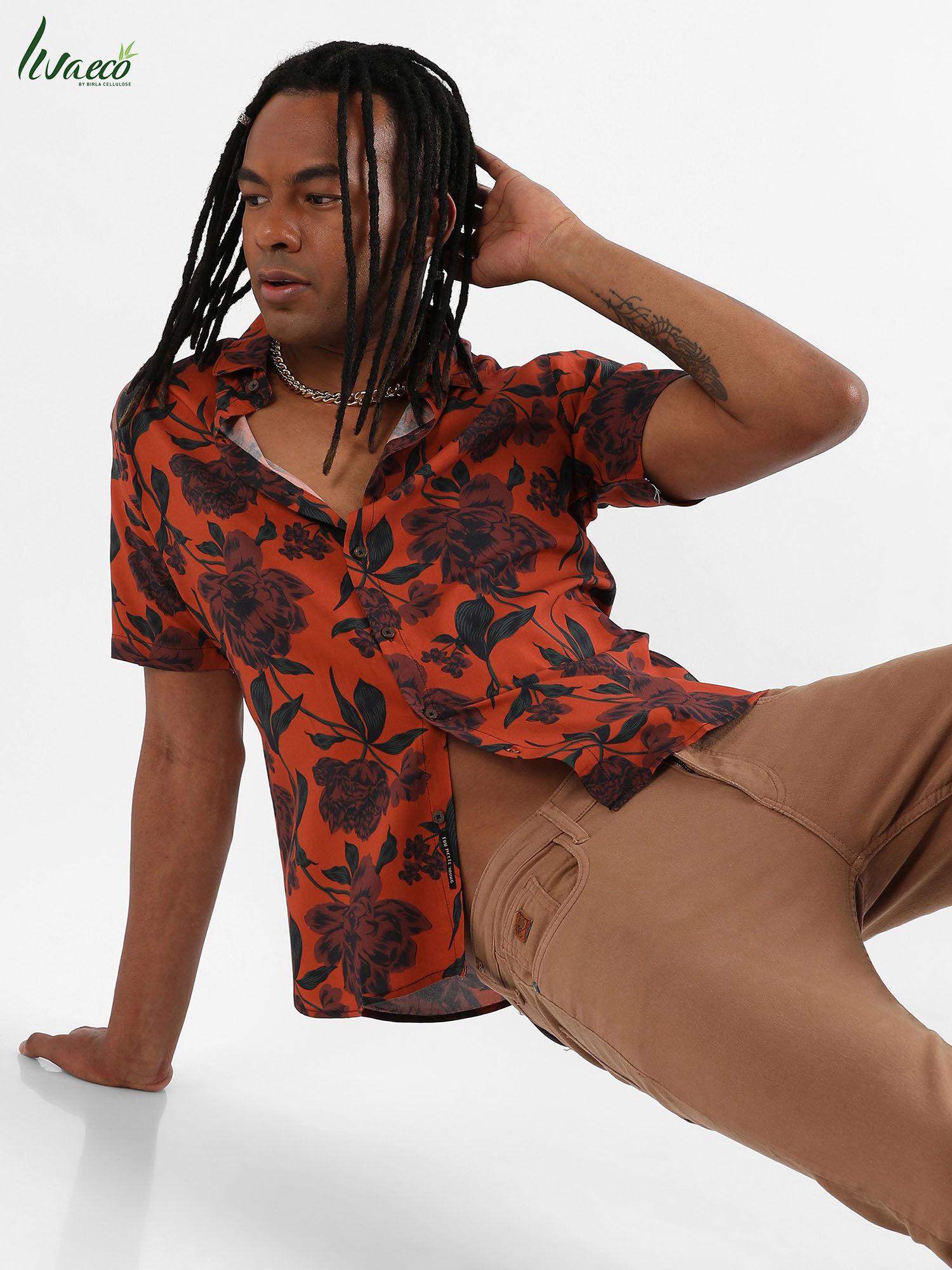 men's ecoliva burnt orange floral bloom shirt
