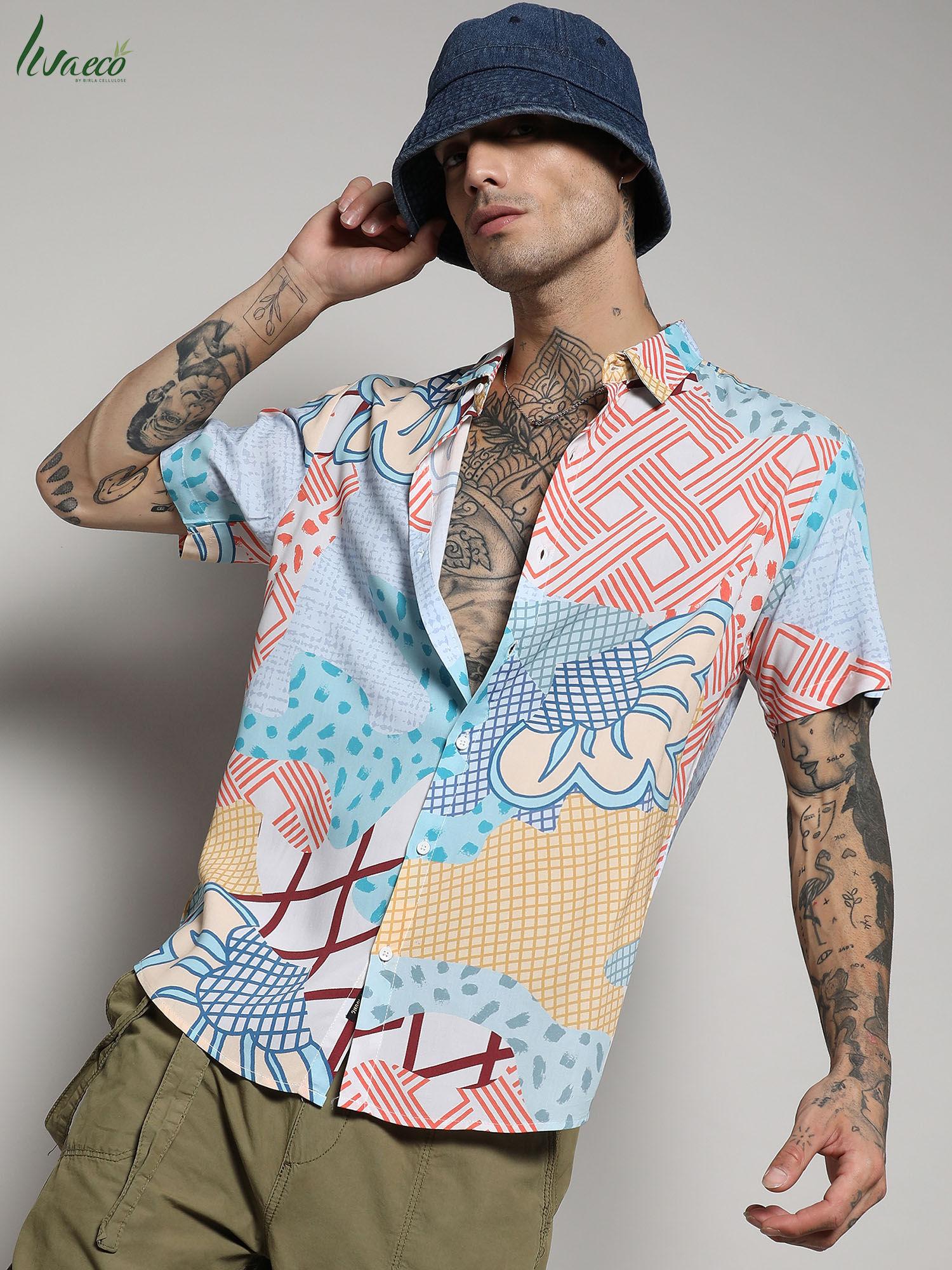 men's ecoliva multicolour abstract patch shirt