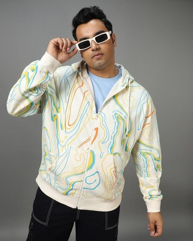 men's gardenia all over printed oversized plus size zipper hoodies