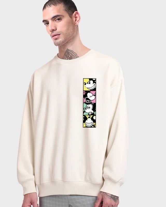 men's gardenia mickey faces graphic printed oversized sweatshirt