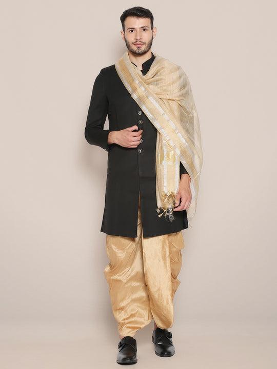 men's gold blended silk dupatta with silver gold border