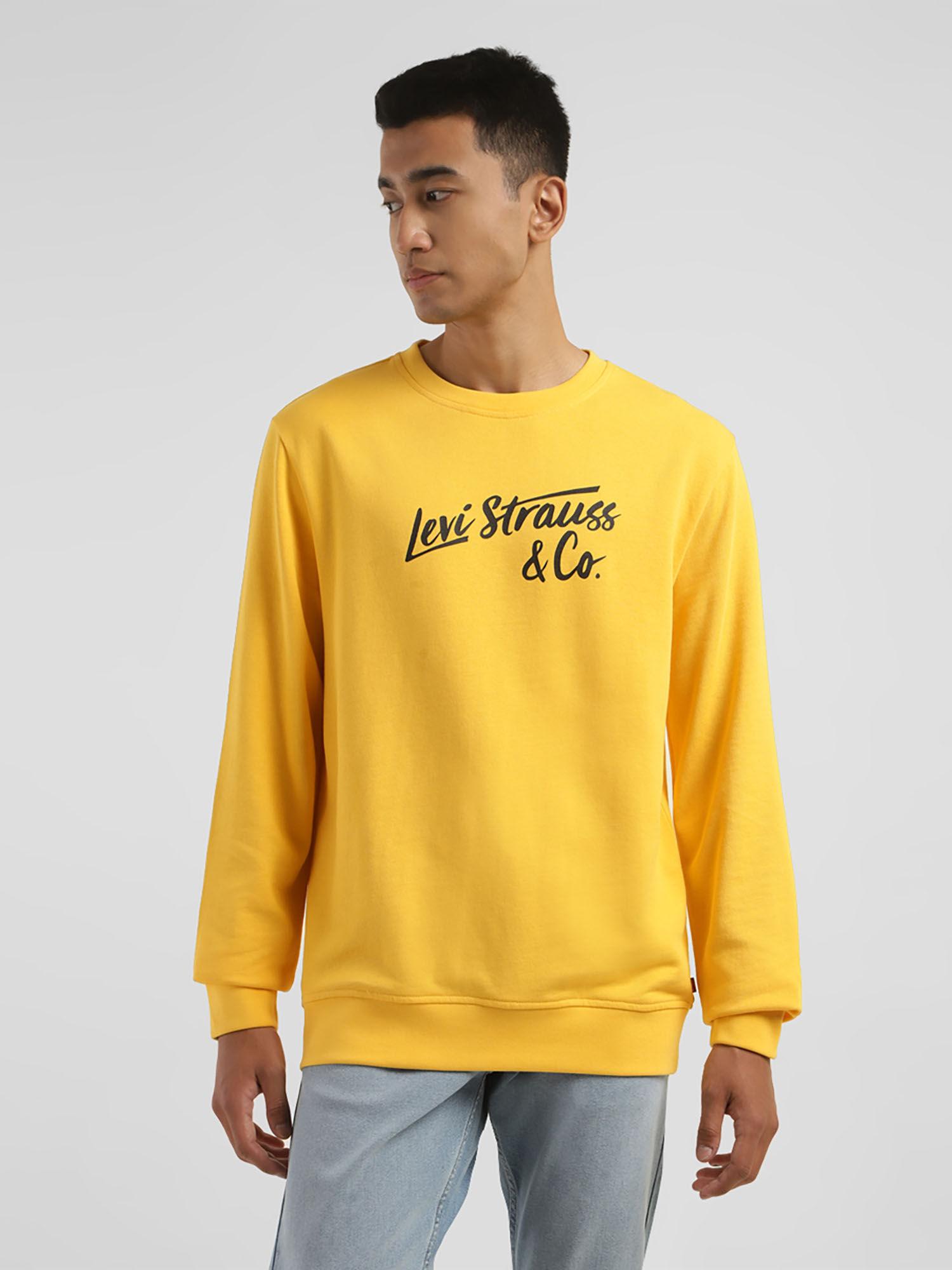 men's graphic print yellow crew neck sweatshirt