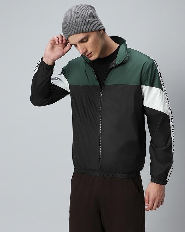 men's green & black color block windcheater jacket