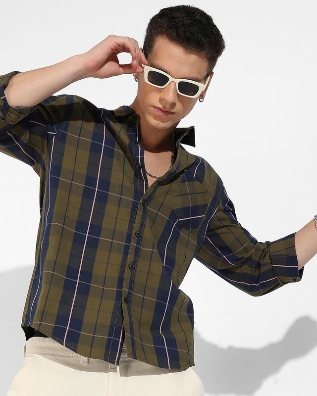 men's green & blue checked shirt