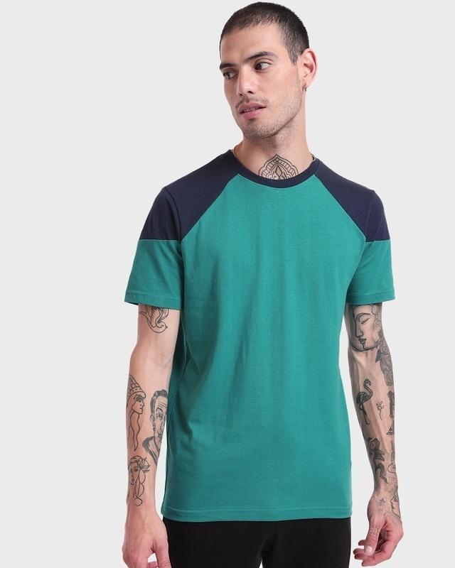 men's green & blue color block t-shirt