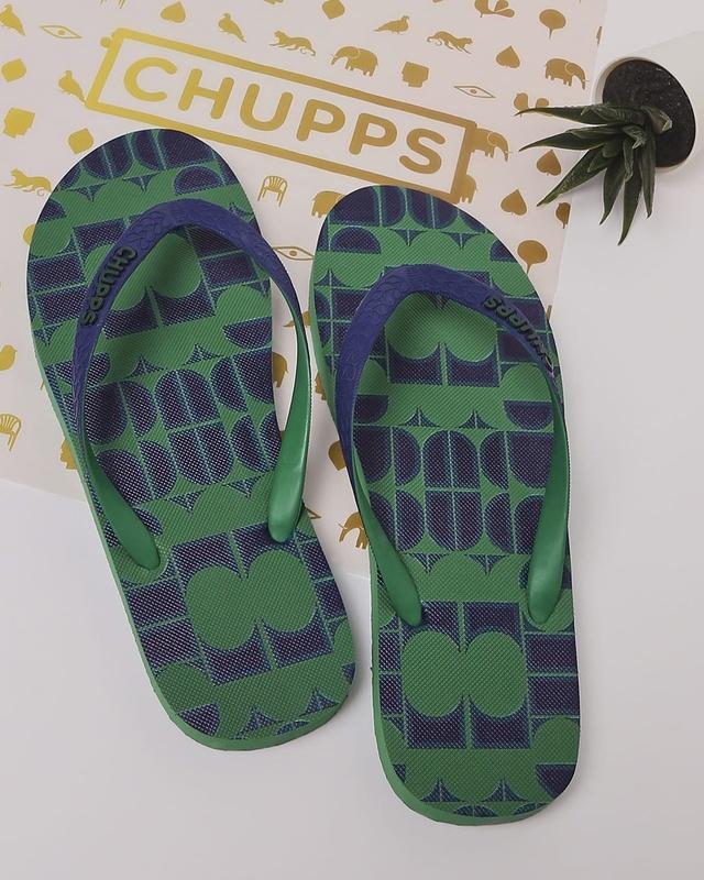 men's green & blue printed flip flops