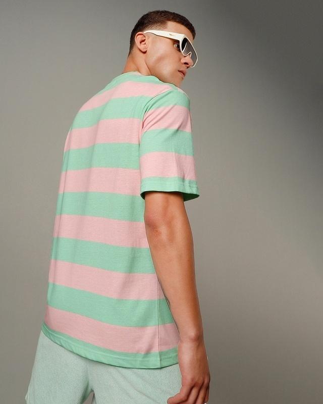 men's green & pink striped oversized t-shirt