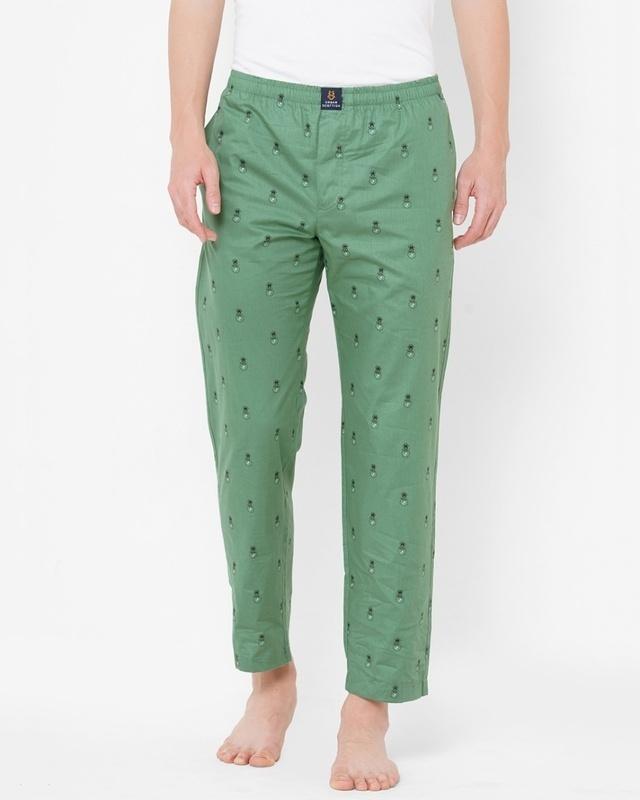 men's green all over bulb printed cotton lounge pants