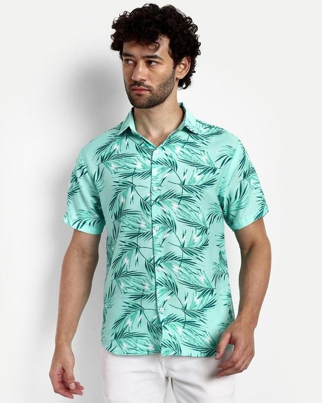 men's green all over leaf printed shirt