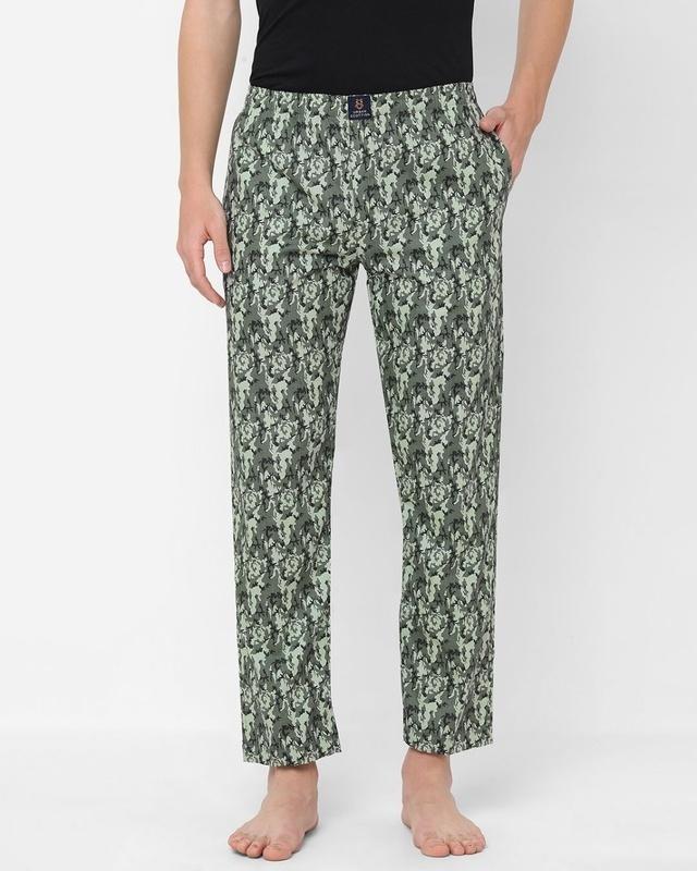 men's green all over printed cotton lounge pants