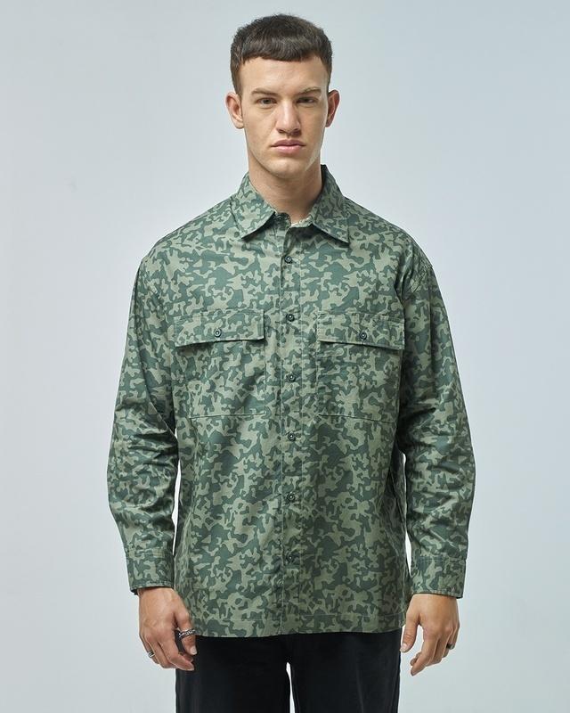 men's green all over printed oversized shirt