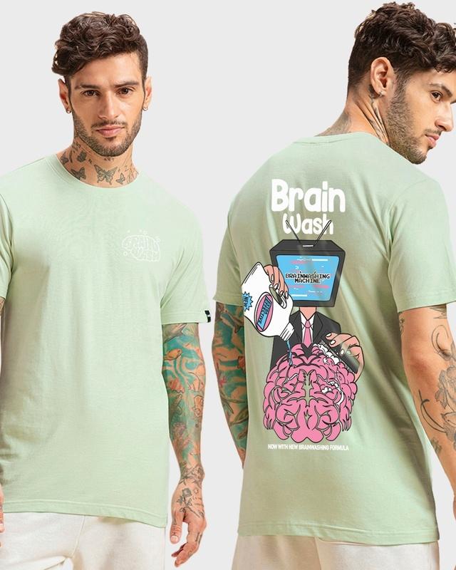 men's green brain wash graphic printed t-shirt