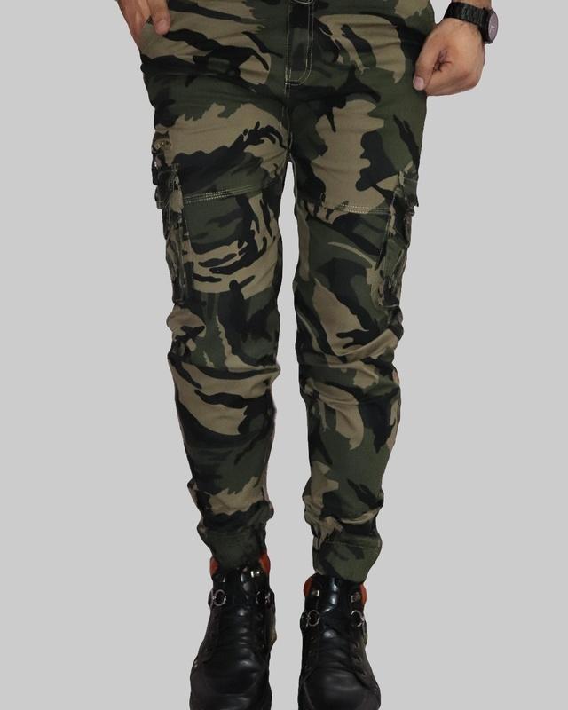 men's green camouflage printed cargo pants