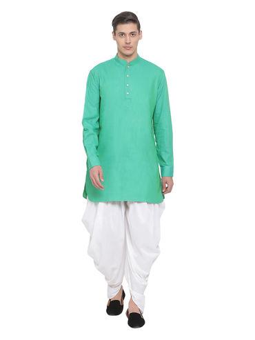 men's green cotton blend kurta and dhoti (set of 2)