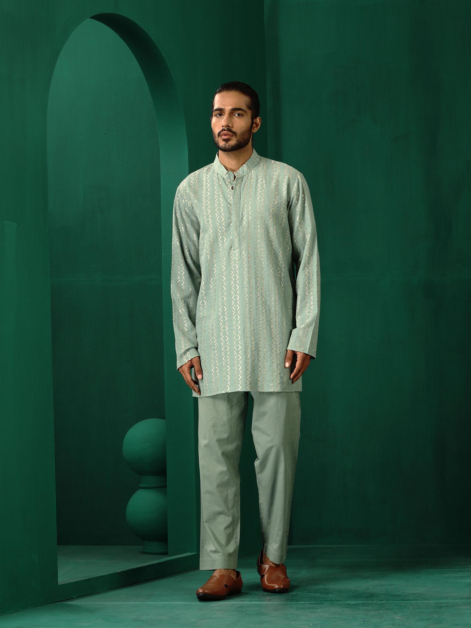 men's green embroidered kurta with pant (set of 2)