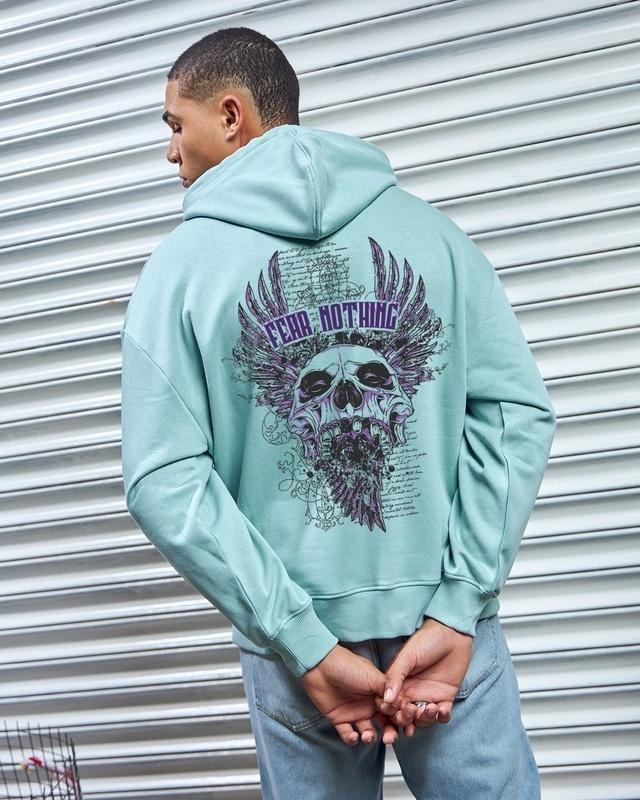 men's green fear nothing graphic printed oversized hoodies