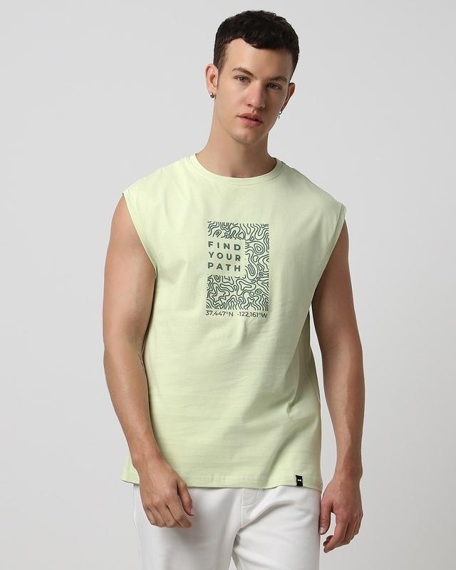 men's green find your path graphic printed boxy fit vest