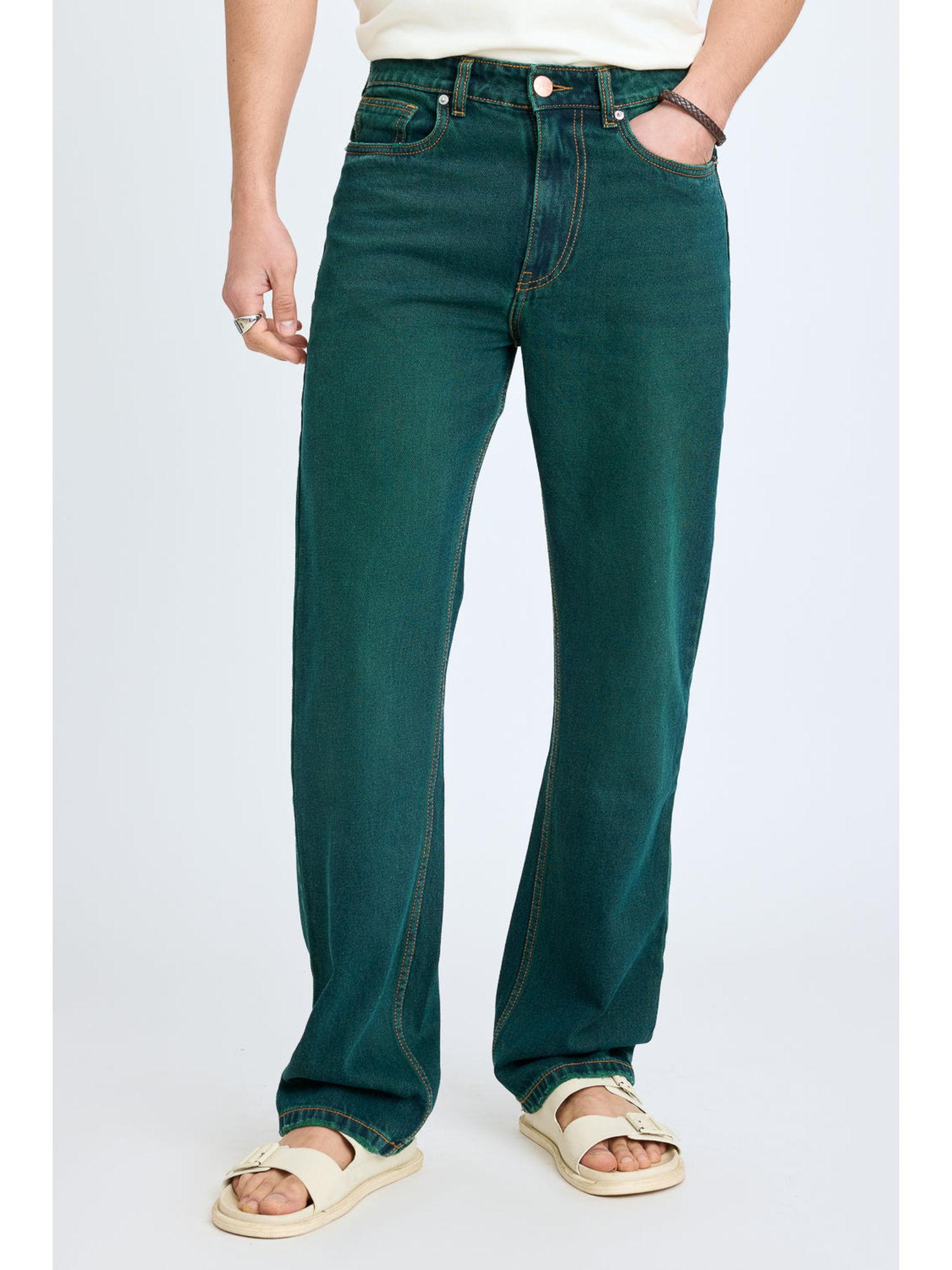 men's green regular jeans