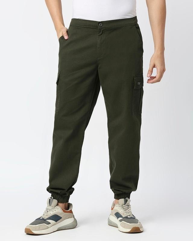 men's green slim fit cargo joggers